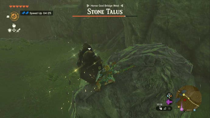 zelda totk link using ascend on horse god bridge stone talus