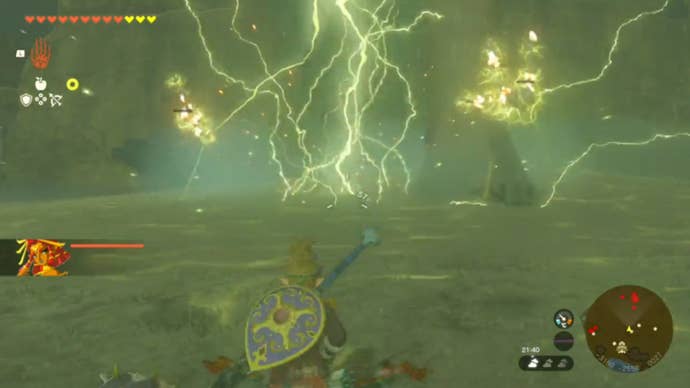 zelda totk link using riju lightning on gibdo swarm kara kara bazaar