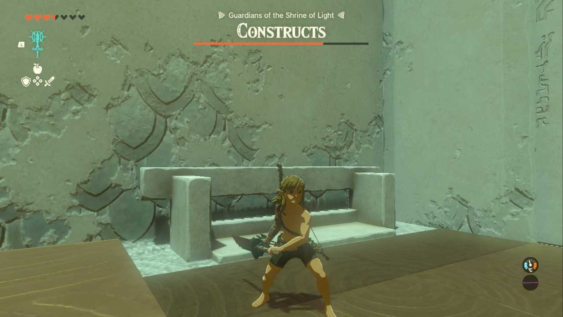 zelda totk mayachideg shrine link taking a break in entrance of shrine