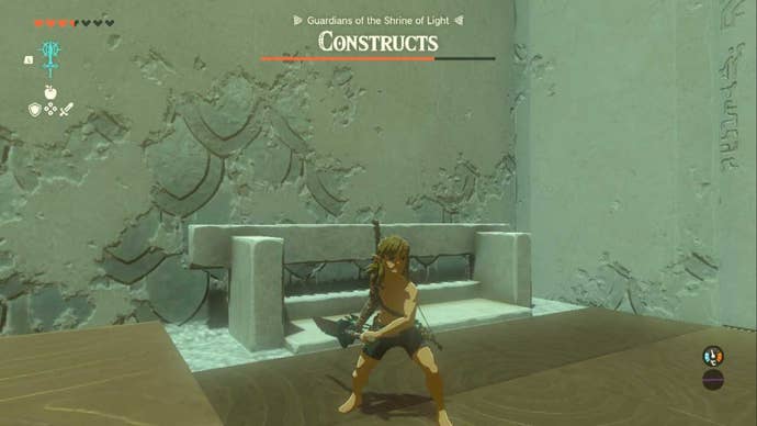 zelda totk mayachideg shrine link taking a break in entrance of shrine