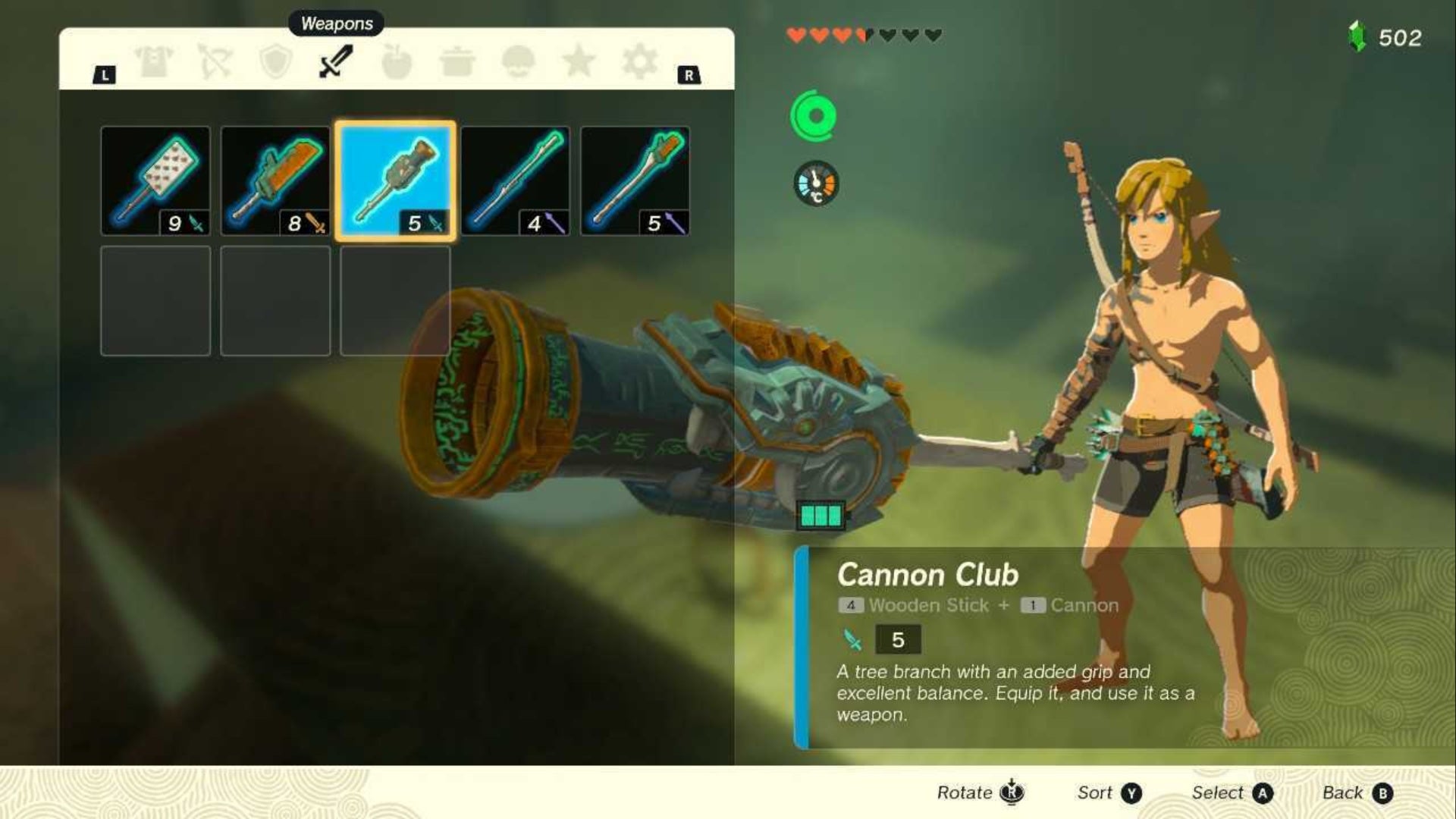 zelda totk mayachideg shrine weapon menu cannon club