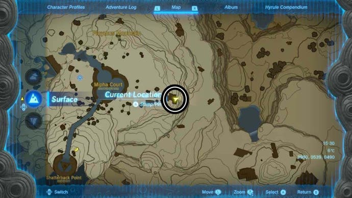 zelda totk mipha court map location for spotting land of sky fish