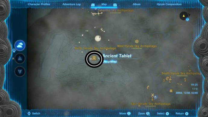 zelda totk north gerudo sky archipelago ancient tablet map location