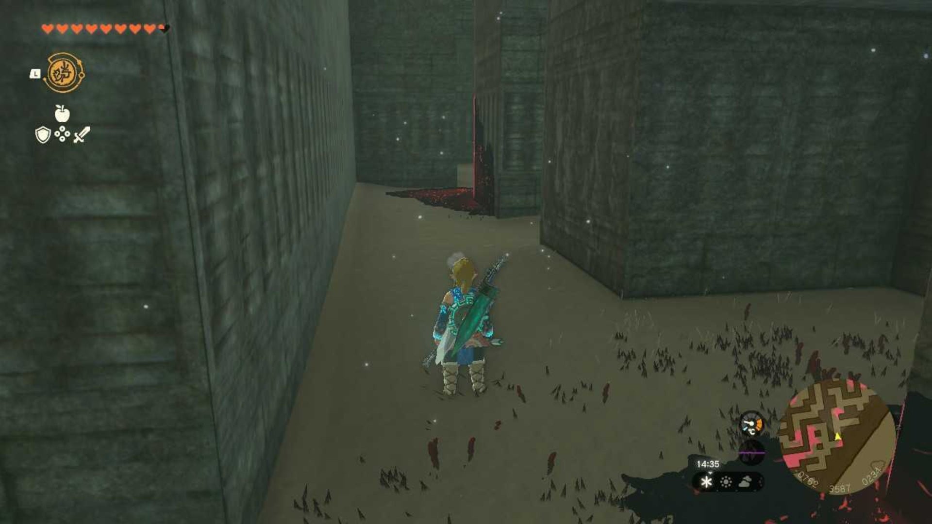 zelda totk north lomei sky labyrinth end of corridor wall climb gloom