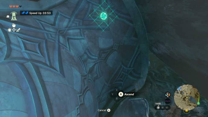 zelda totk pristine sanctum secret entrance ascend overhang