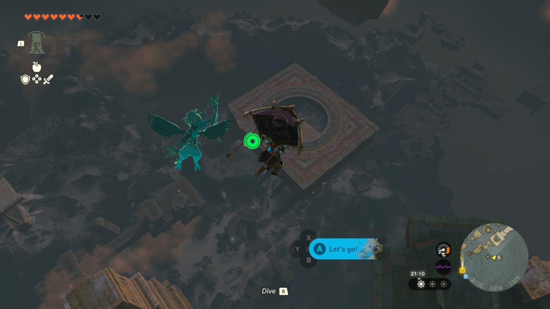 zelda totk rising island chain link gliding over platform with hole