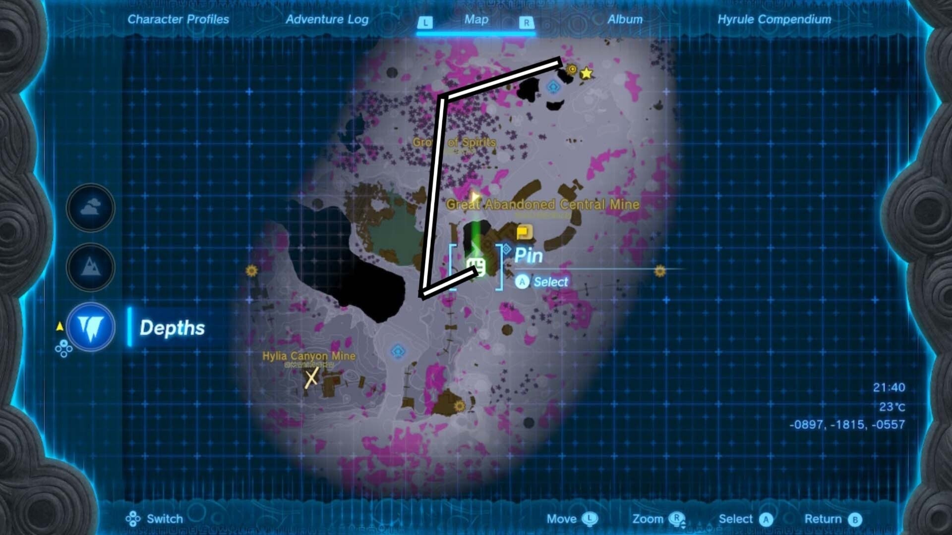 zelda totk route in depths from great plateau north chasm to great abandoned mine