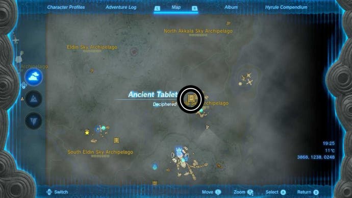 zelda totk sokkala sky archipelago ancient tablet map location