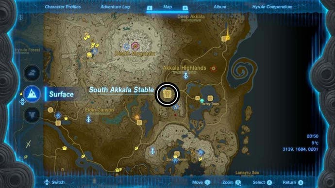 zelda totk south akkala stable map location