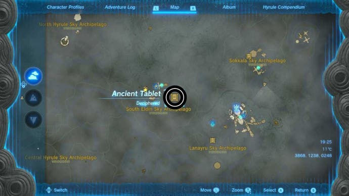 zelda totk south eldin sky archipelago ancient tablet map location