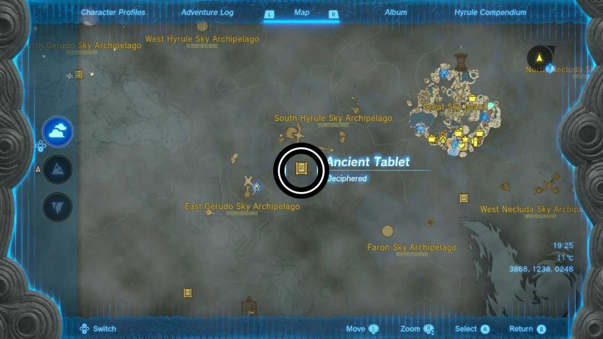 zelda totk south hyrule sky archipelago ancient tablet map location