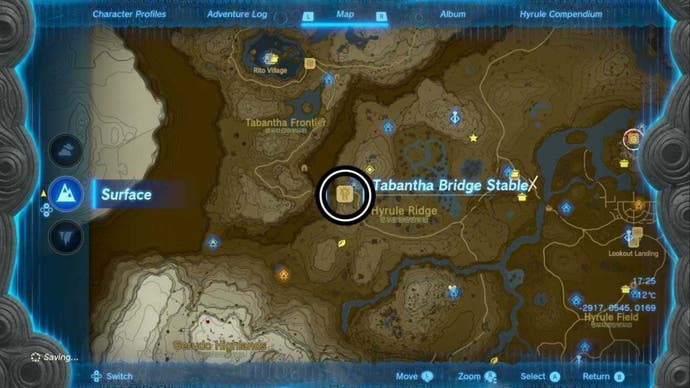 zelda totk tabantha bridge stable map location