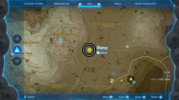 zelda totk tabantha snowfield frost gleeok map location