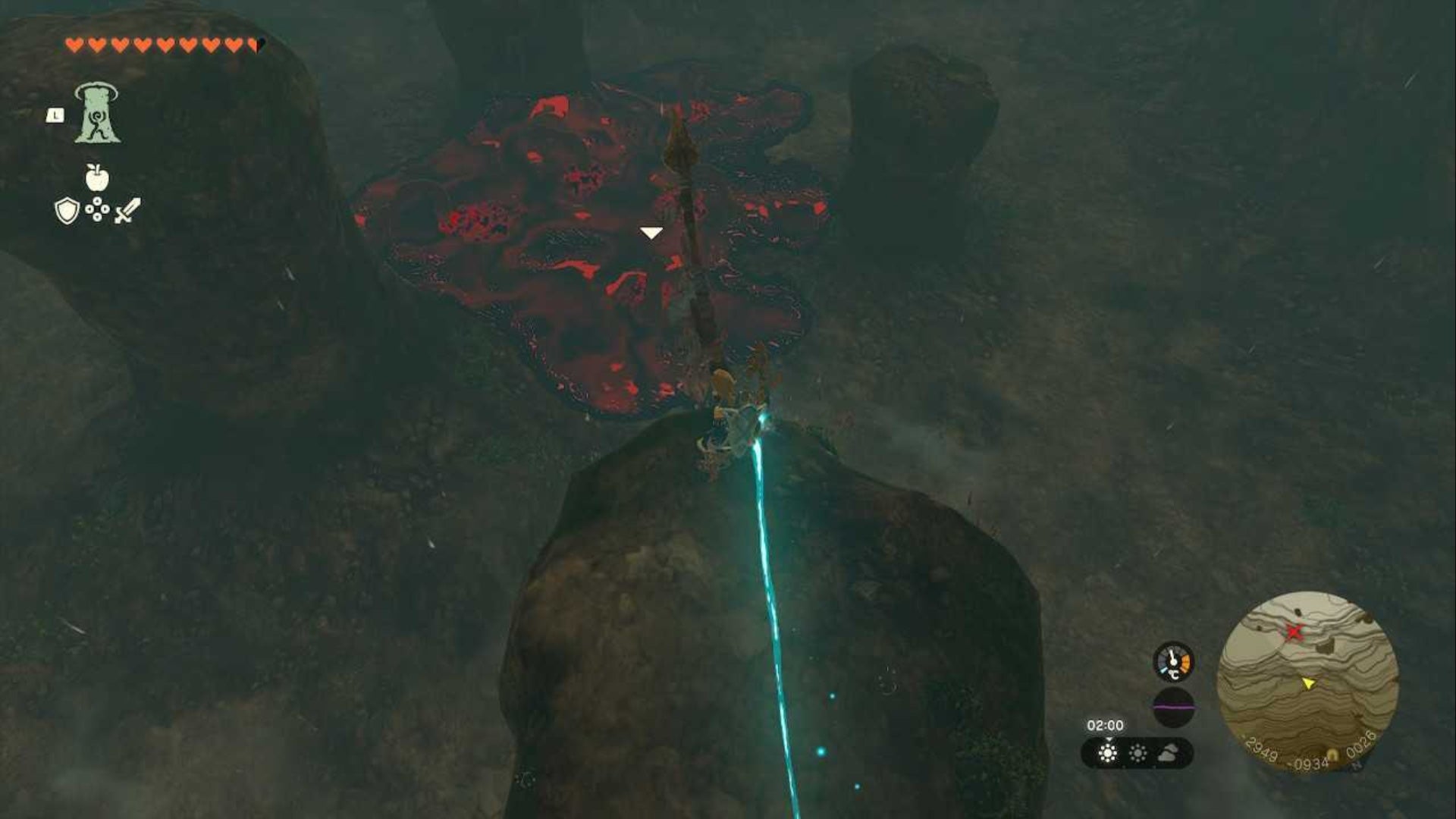 zelda totk tamio river downstream cave link looking down at gloom hands