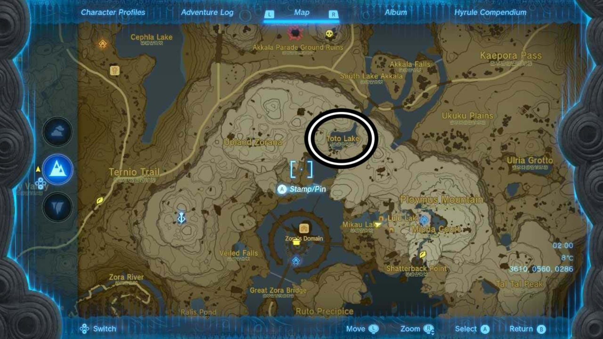 zelda totk toto lake upland zorana map location