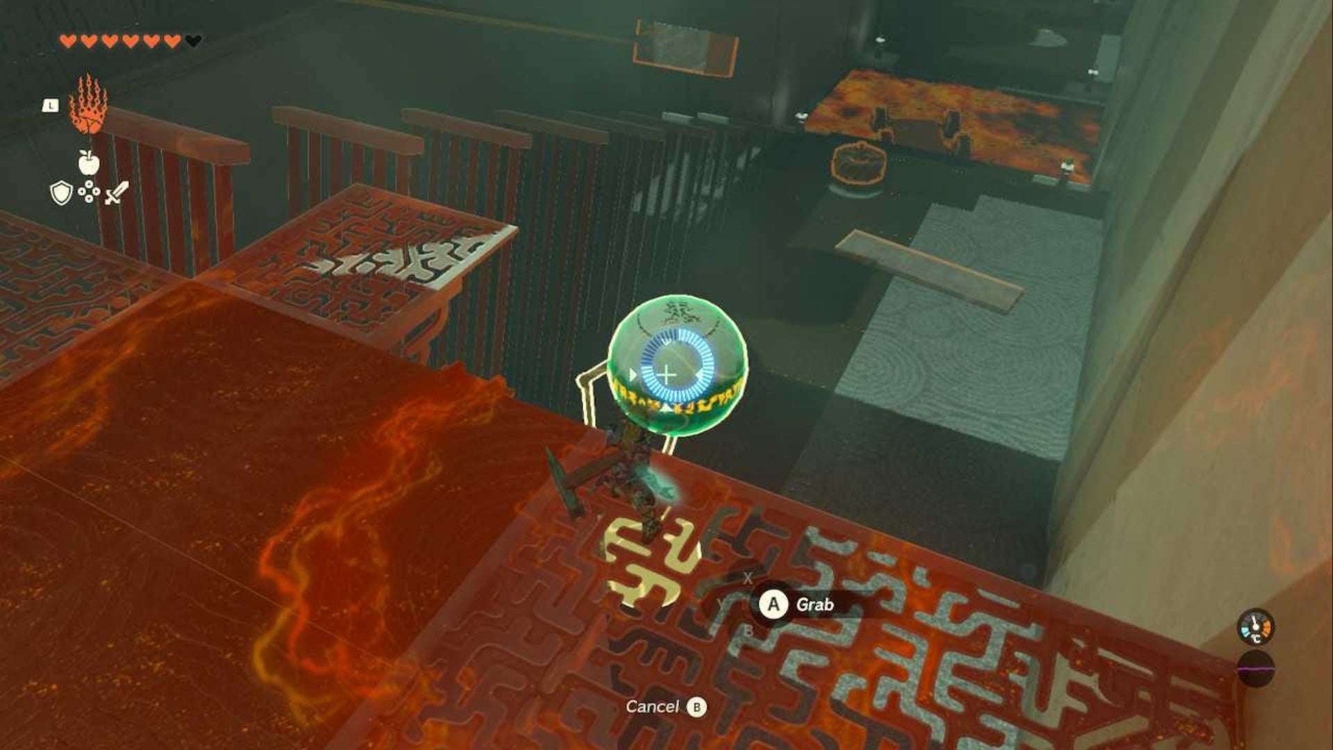 zelda totk tukarok shrine link using ultrahand to grab a recalled orb
