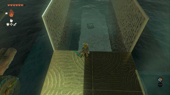zelda totk tukarok shrine link is looking down at the submerged chest