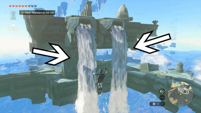 zelda totk wellspring island first waterfall route waterfall duo
