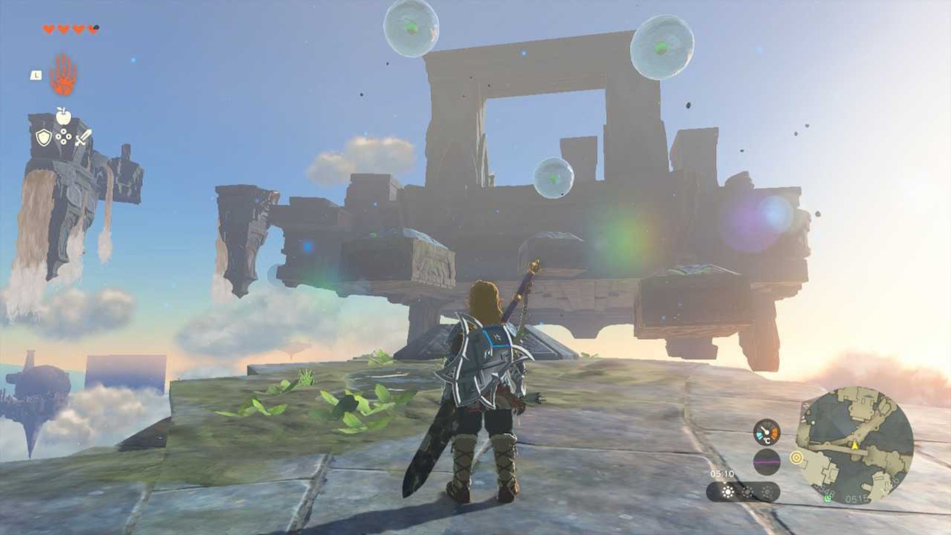 zelda totk wellspring island link looking at four zonai bubbles