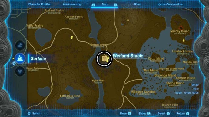 zelda totk wetland stable map location