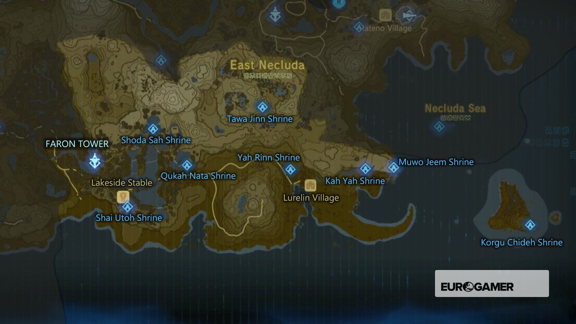 Faron Spring Zelda: Breath of the Wild - Localização dos Shrines, respectivas ...