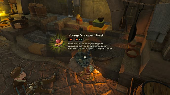 Link adds a Sunny Steamed Fruit to his inventory in The Legend of Zelda: Tears of the Kingdom.