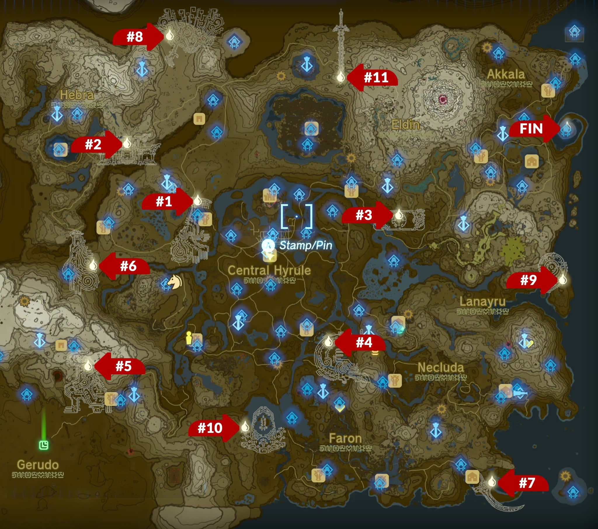 A map with all locations of memories marked in Zelda: Tears of the Kingdom - 3