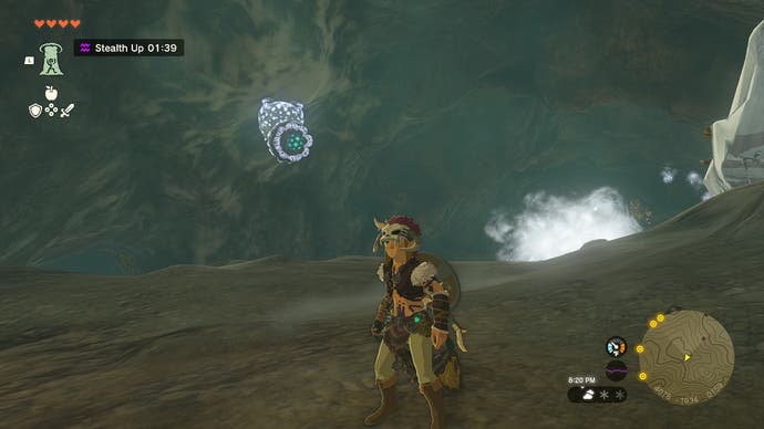 Link standing near an enemy that shoots freezing clouds in the Walnot Mountain Cave.