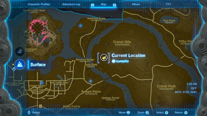 Map showing the location of the Barbarian Armor in The Legend of Zelda: Tears of the Kingdom.