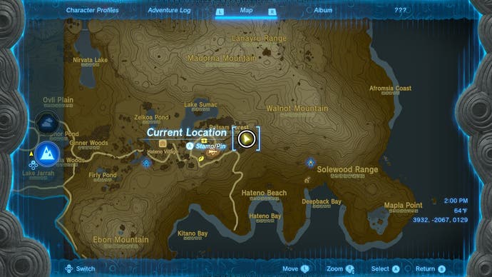 Map showing the location of the Barbarian Leg Wraps in The Legend of Zelda: Tears of the Kingdom.