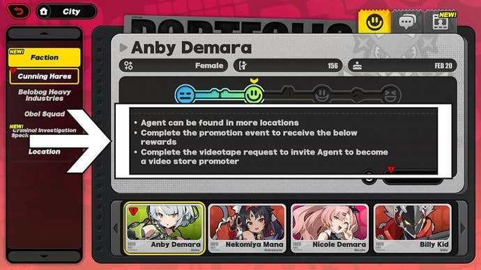 zenless zone zero agent archive trust level tasks highlighted