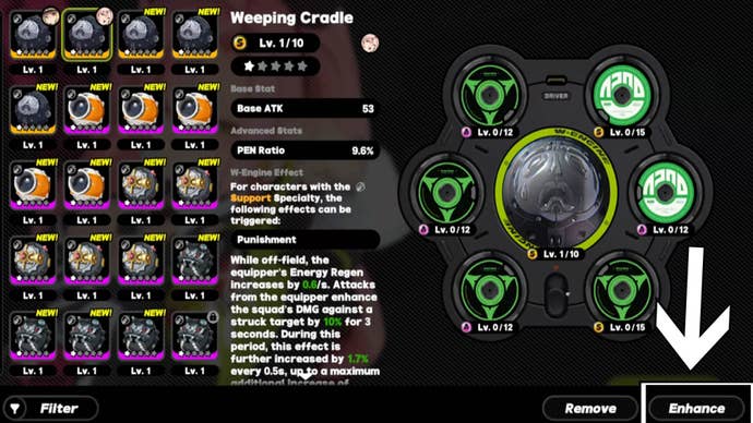 zenless zone zero agent equipment menu enhance option highlighted