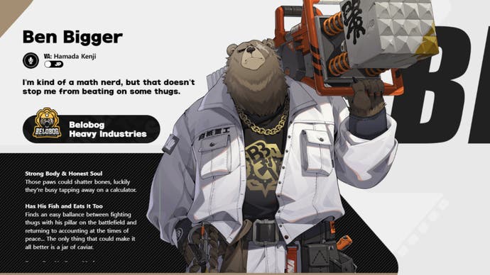 Official character profile of Ben Bigger in Zone Zero from Zenless Hoyoverse