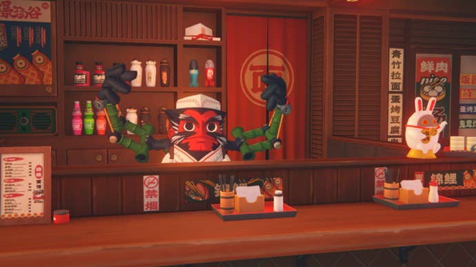 zenless zone zero general chop behind counter in waterfall noodle shop