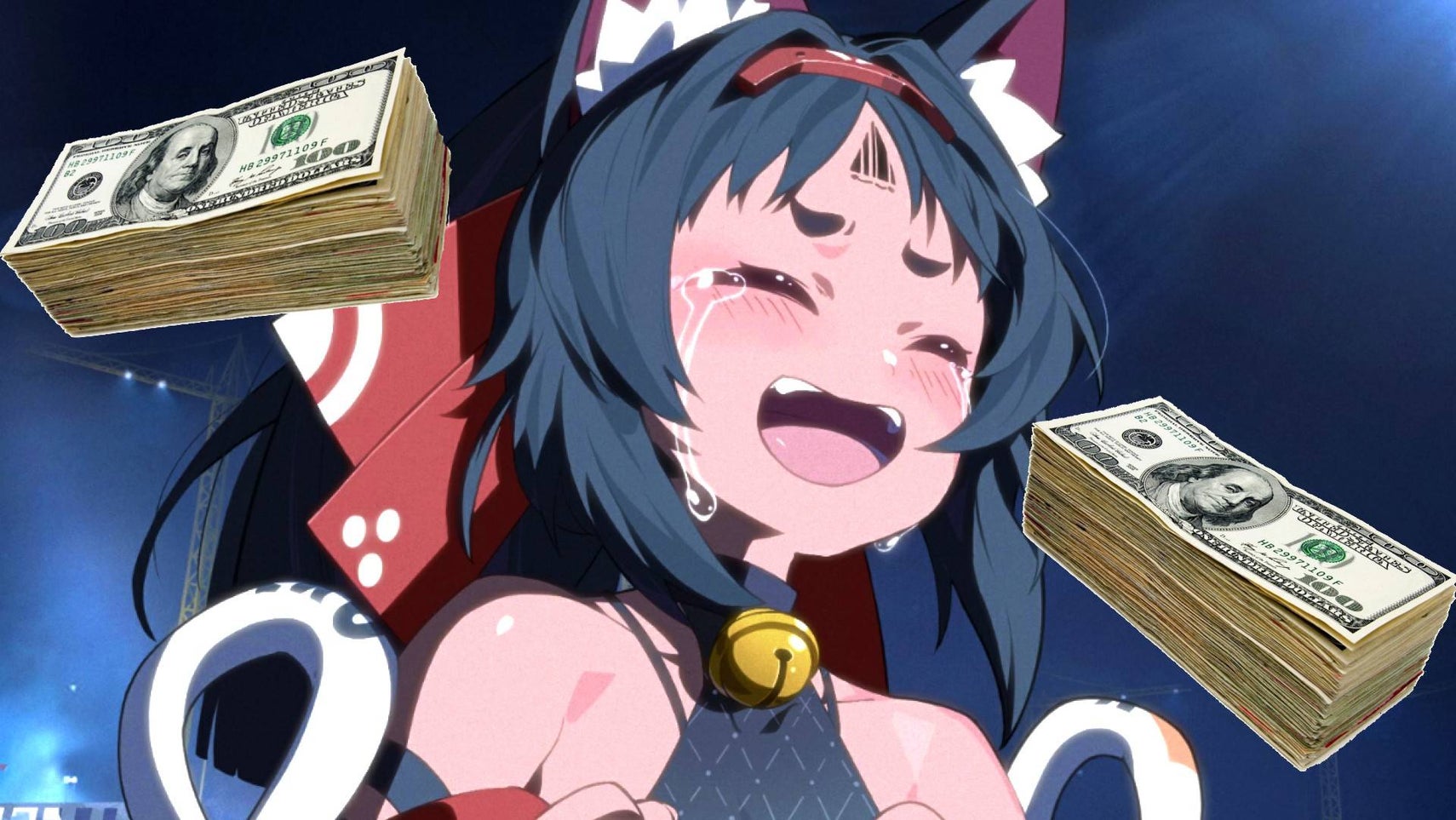 Custom image with Zenless Zone Zero character and stacks of dollar bills - 1