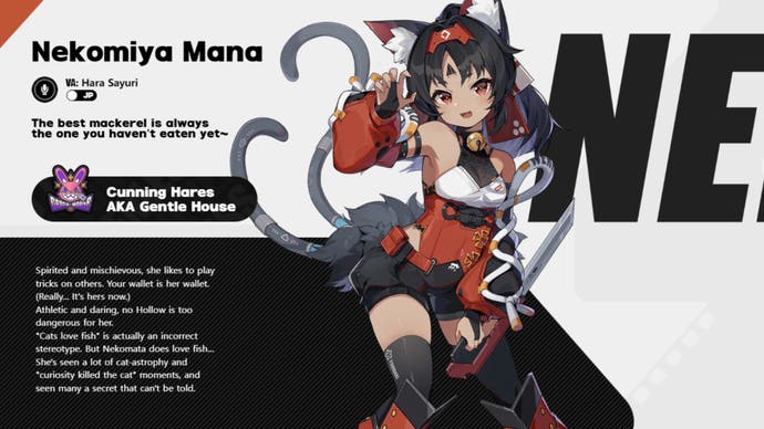 zenless zone zero nekomiya mana character profile hoyoverse official
