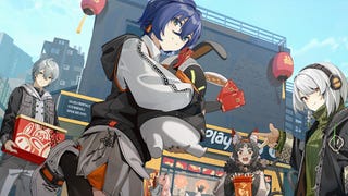 Artwork for the mobile game Zenless Zone Zero, showing the game's anime-inspired characters holding a gift box and a red gift envelope.
