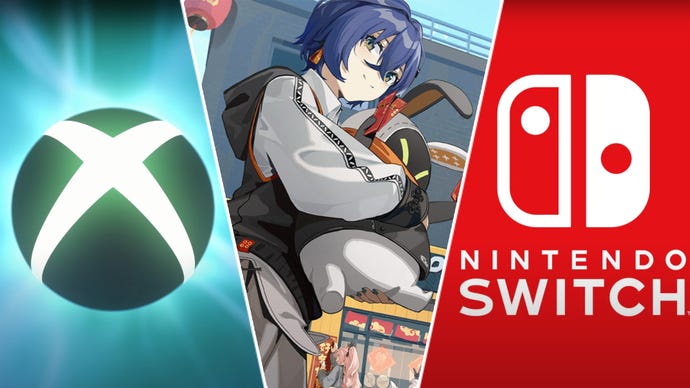A character from Zenless Zone Zero alongside Xbox and Nintendo Switch logos.