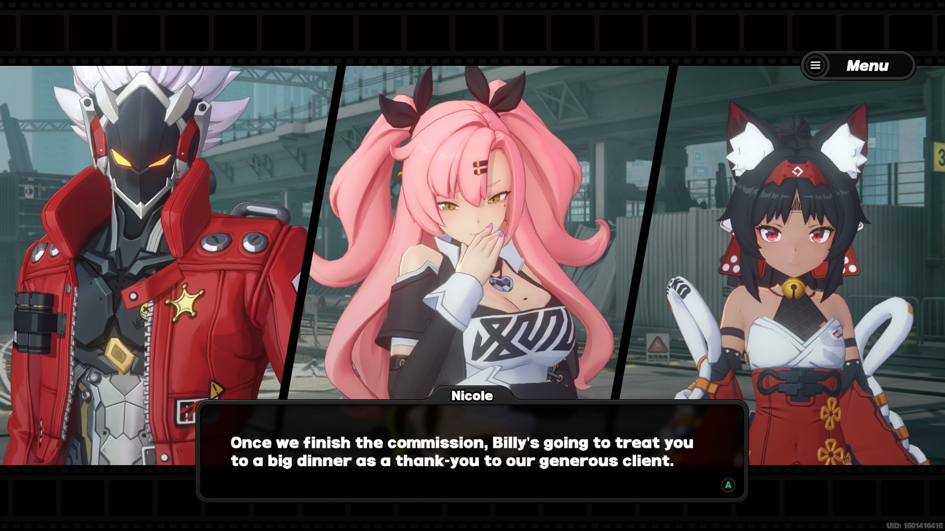 Billy, Nicole, and Nekomata have a conversation while facing the camera. - 16