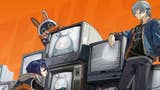 Zenless Zone Zero header image showing a male and female character standing by a number of TVs. A bunny-like creature is peeking over the top