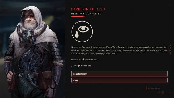 An old man with an eye patch announces that research has been completed.