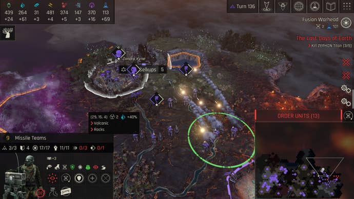 Missile teams rain fire on a city.