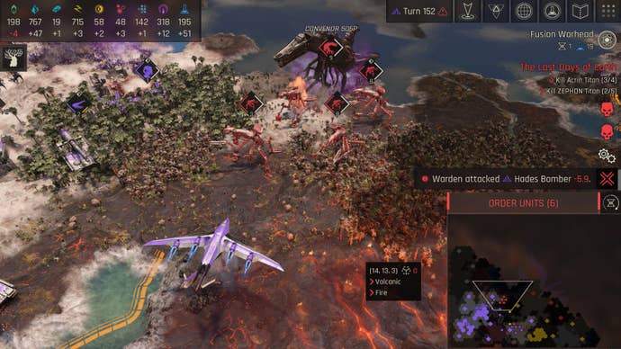 Doing battle over volcanic terrain and nearby forests.