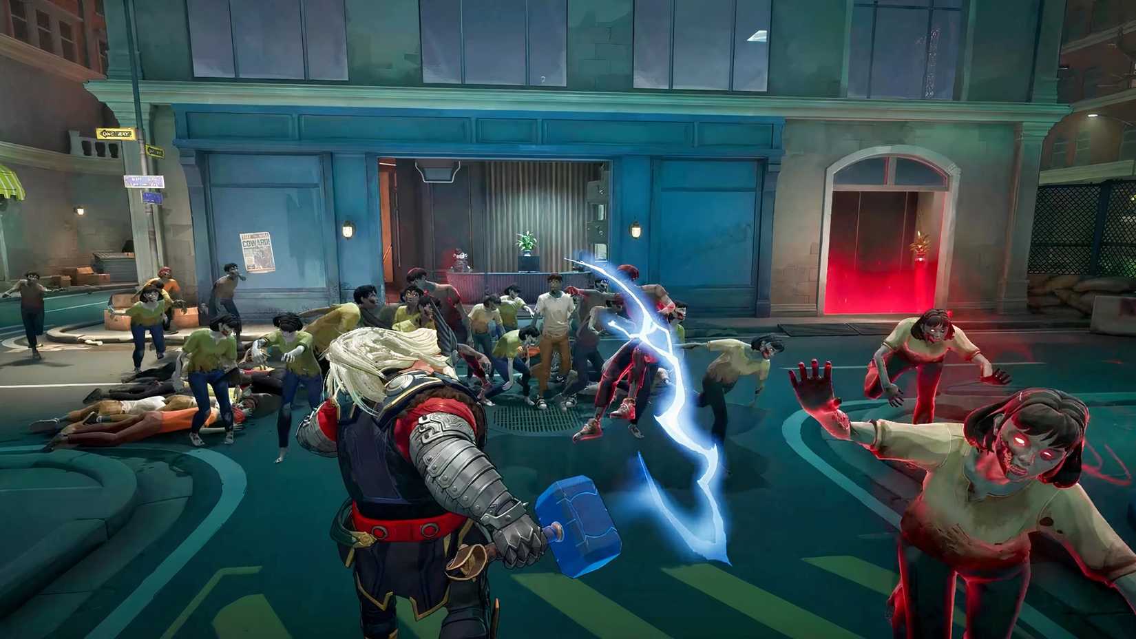 Thor warring  zombies connected  the streets with his electrical  hammer successful  Marvel Rivals' archetypal  PVE mode.
