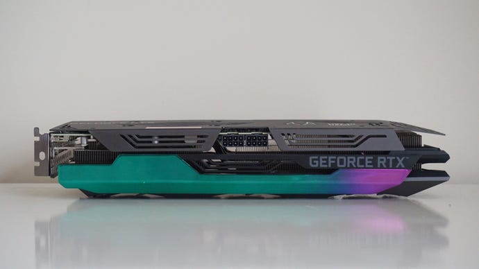 A photo of Zotac’s GeForce RTX 3070 Ti AMP Holo edition graphics card