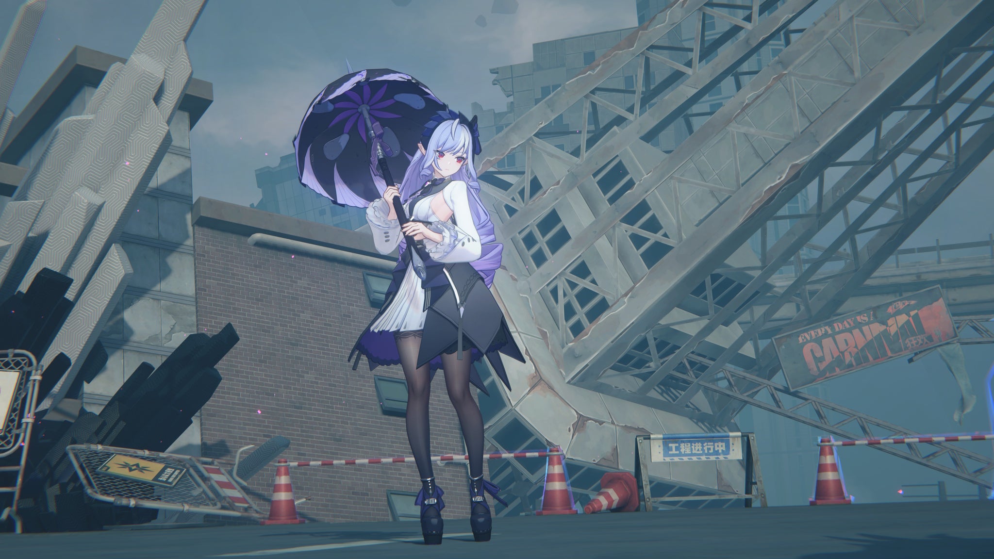 Vivian from ZZZ posing with her umbrella in a hollow - 3