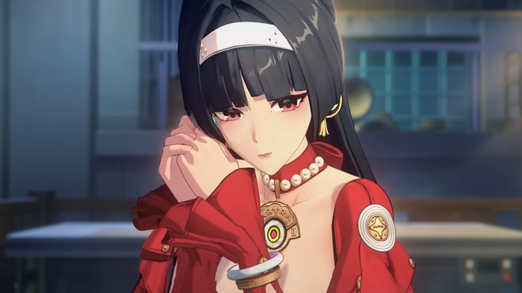 Astra Yao in Zenless Zone Zero, clasping both hands together and resting her right cheek on the back of her left hand - 1