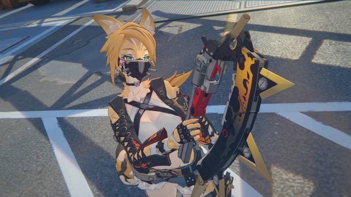 Pulchra from ZZZ brandishing her hunting weapons