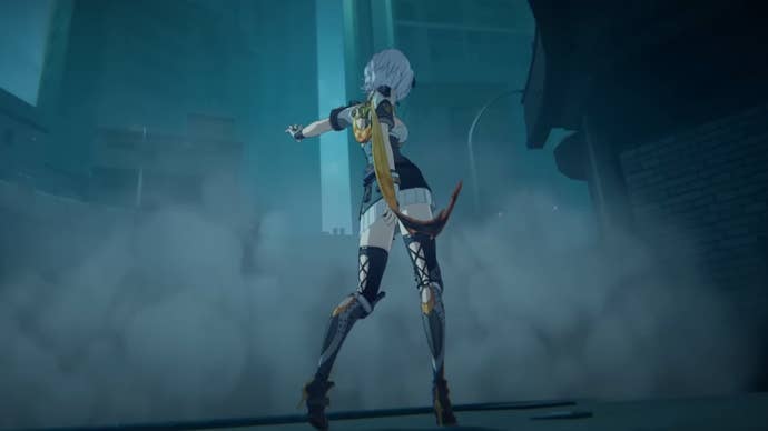 Soldier 0 Anby from Zenless Zone Zero, twirling her dual blades