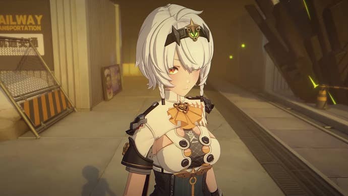 Soldier 0 Anby from Zenless Zone Zero, entering a Hollow and wearing a determined expression